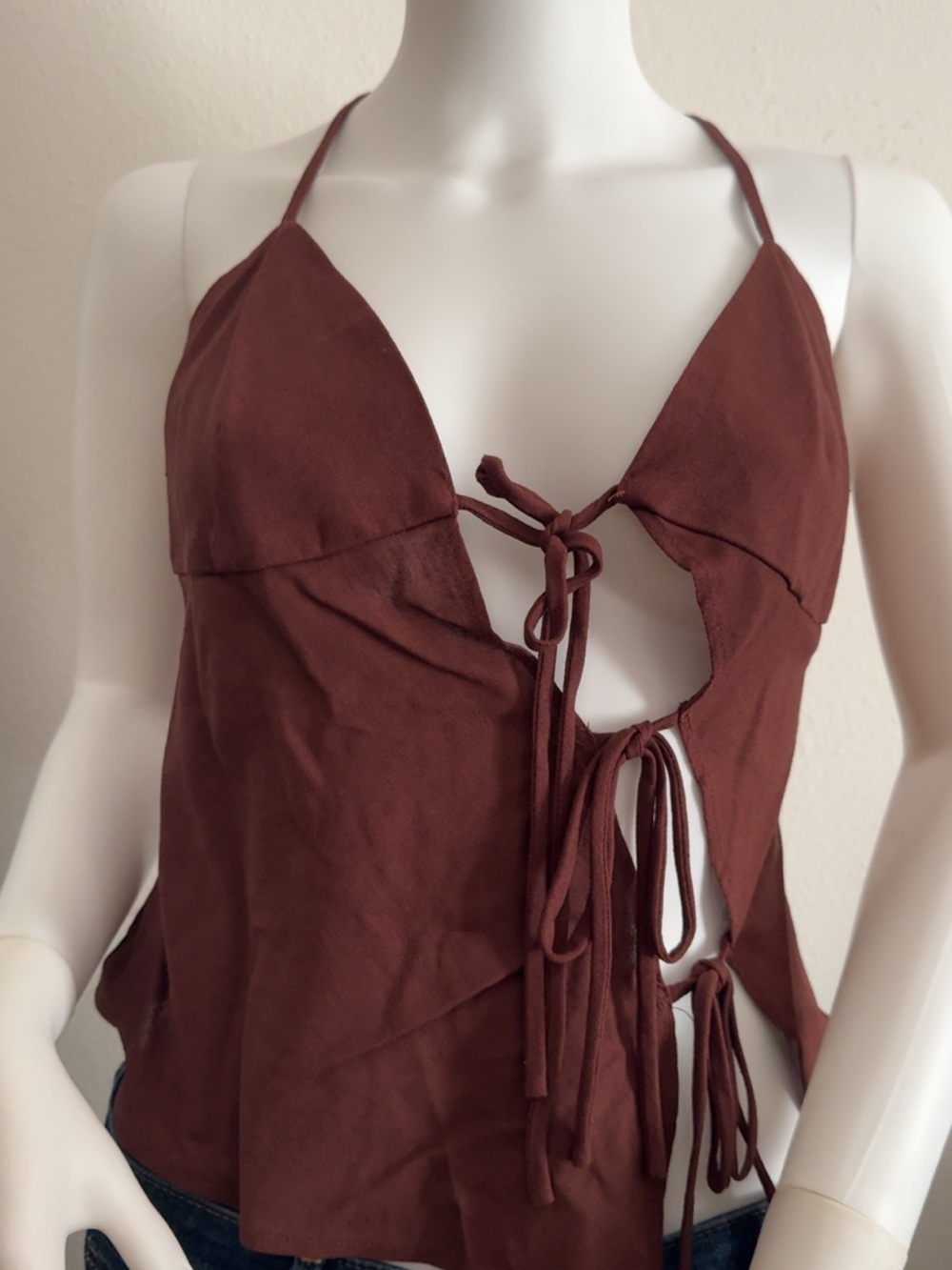 Forever 21 Brown Tie-Front Halter Top